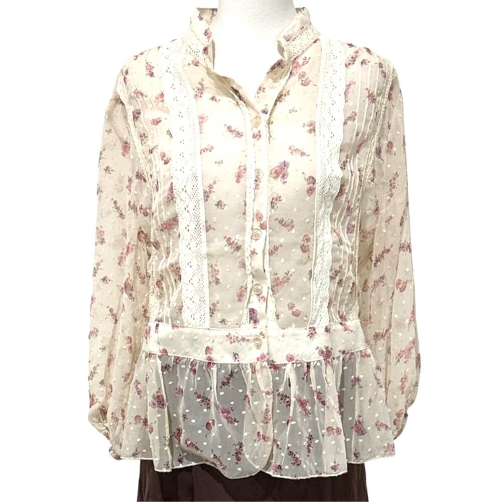 Anthropologie Solitaire Floral Lace Babydoll Blouse Size M